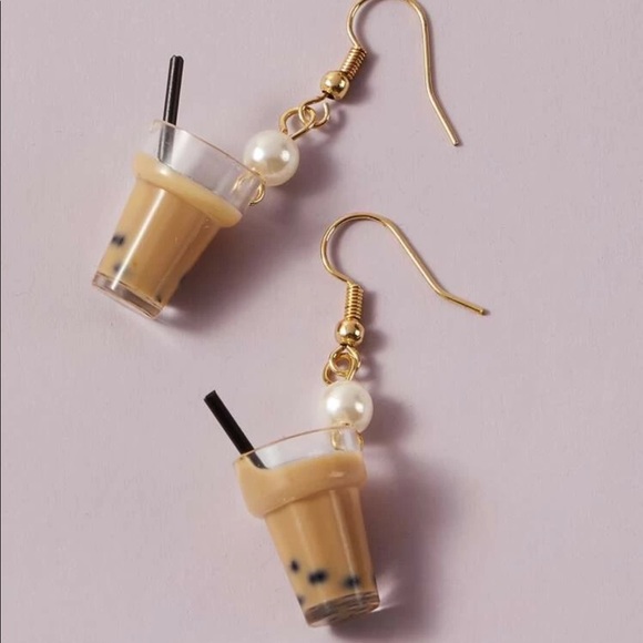 New Milk Tea Charm Drop Earrings - Picture 2 of 2